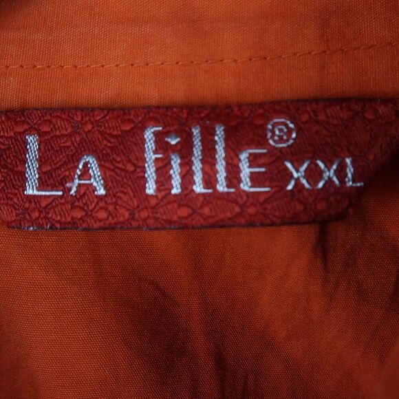 LA FILLE ORANGE SHORT SLEEVE BUTTON DOWN COTTON TOP WITH EMBROIDERED DETAIL - Picture 4 of 6